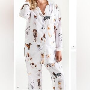 Pine Cone Hill White Cotton Dog-Print Long Sleeve Pajama Set Size M